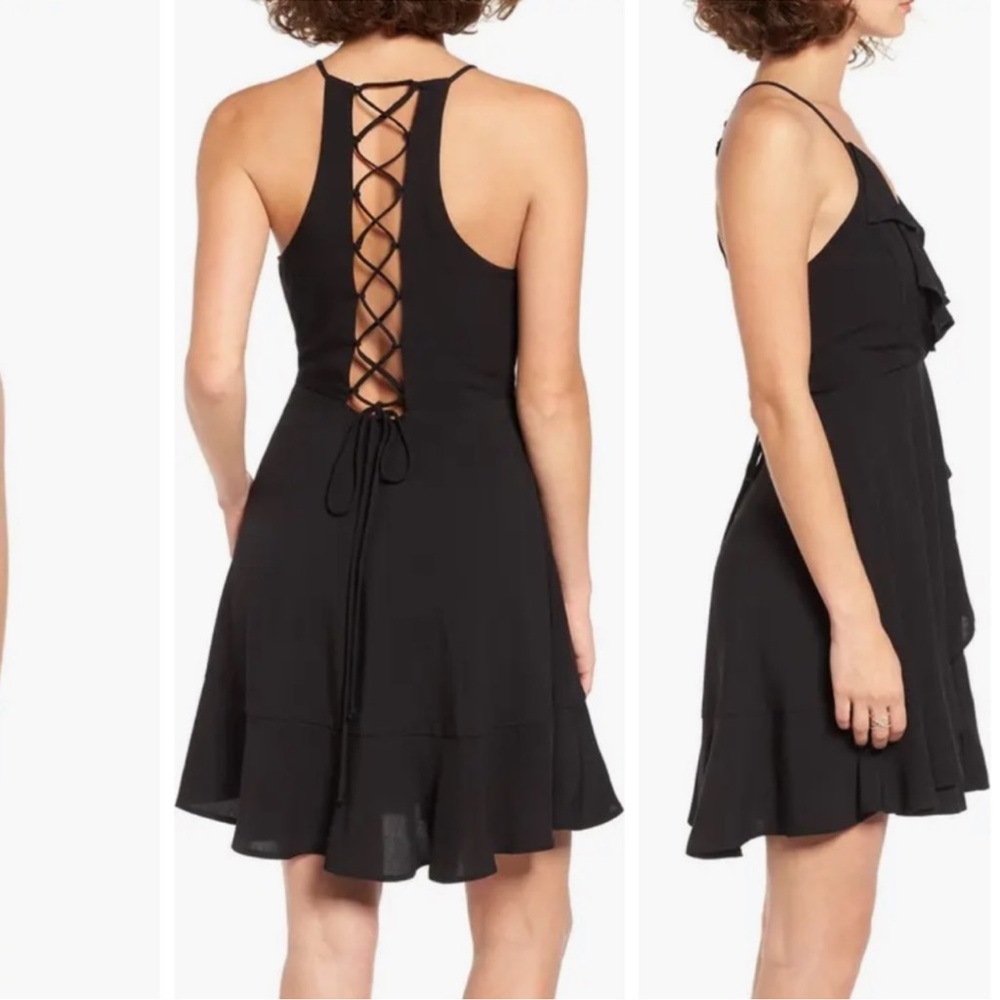 Dee Elle Ruffle Surplice Skater Black Dress Small